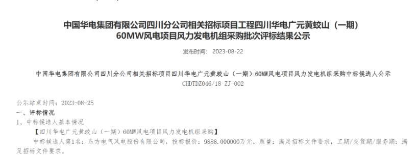 160MW！華電2個風電項目候選人公示