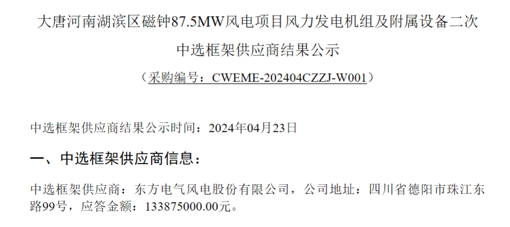 大唐4個(gè)風(fēng)電項(xiàng)目中標(biāo)公示